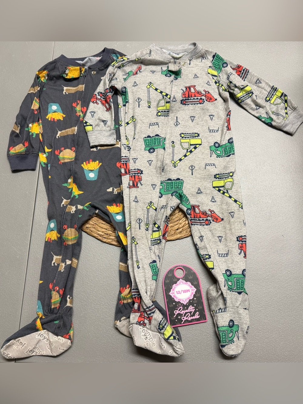 Construction Print Footed Pajamas - Gray - 12/18M